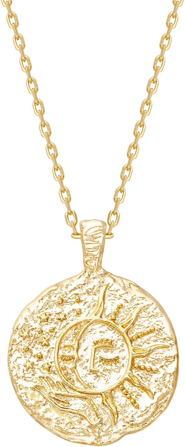 PAVOI 14K Gold Plated Engraved Coin Pendant Necklace for Women