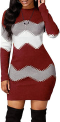 PEHMEA Women's Knitted Striped Bodycon Mini Sweater Dress - Cozy