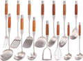 18/10 Stainless Steel Kitchen Utensils Set with Wooden Handle - 14 PCS