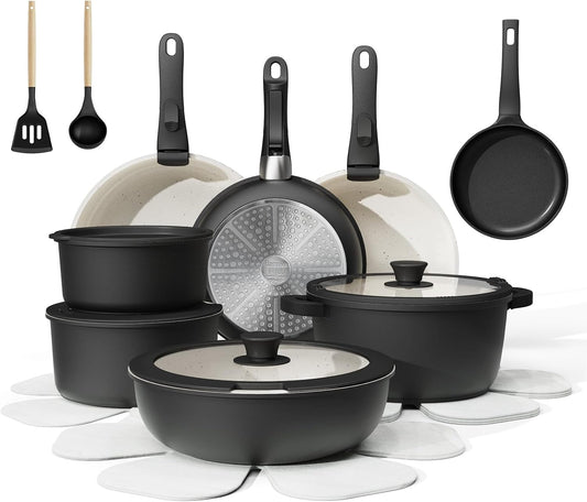 23-Piece Removable Handle Pots and Pans Set for Healthy Cooking