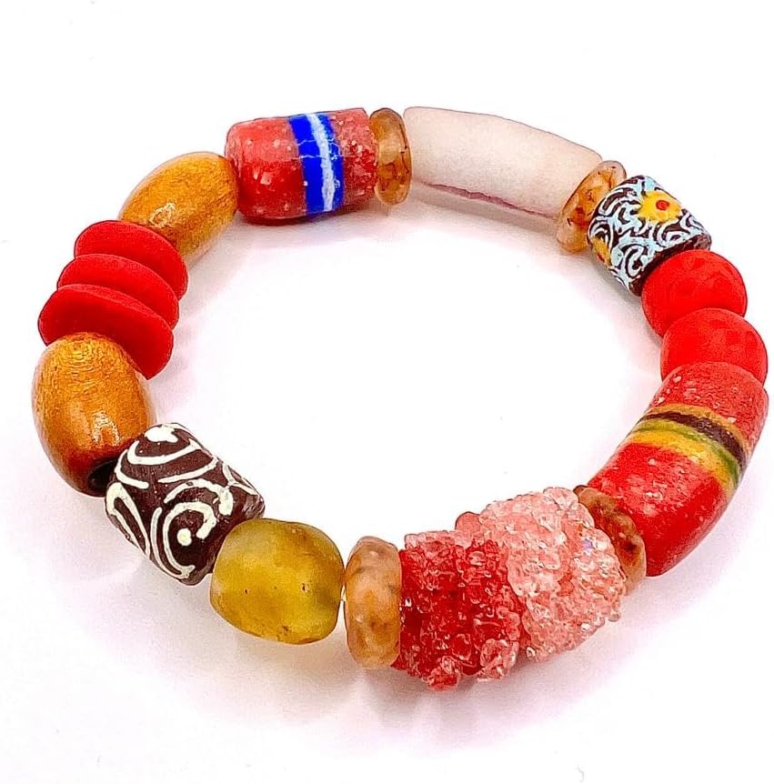 Ghanaian Handmade Powder Glass Trade Bead Bracelet for Style