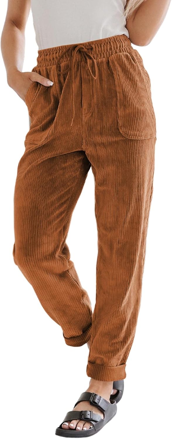 EVALESS Corduroy Pants for Women - Comfy High Waist Trousers