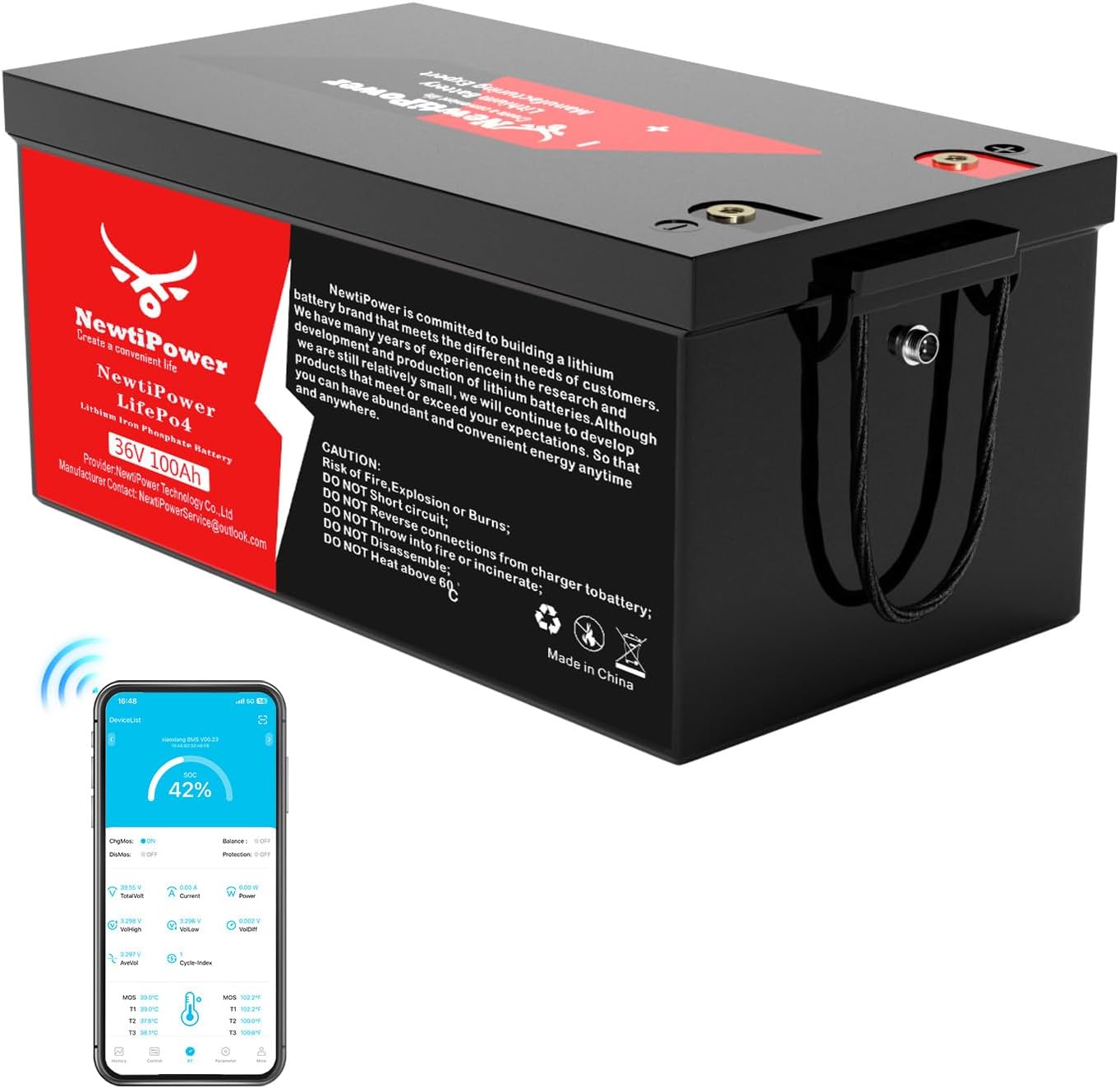 36V 100Ah Golf Cart Lithium Battery with 200A BMS for Off Grid