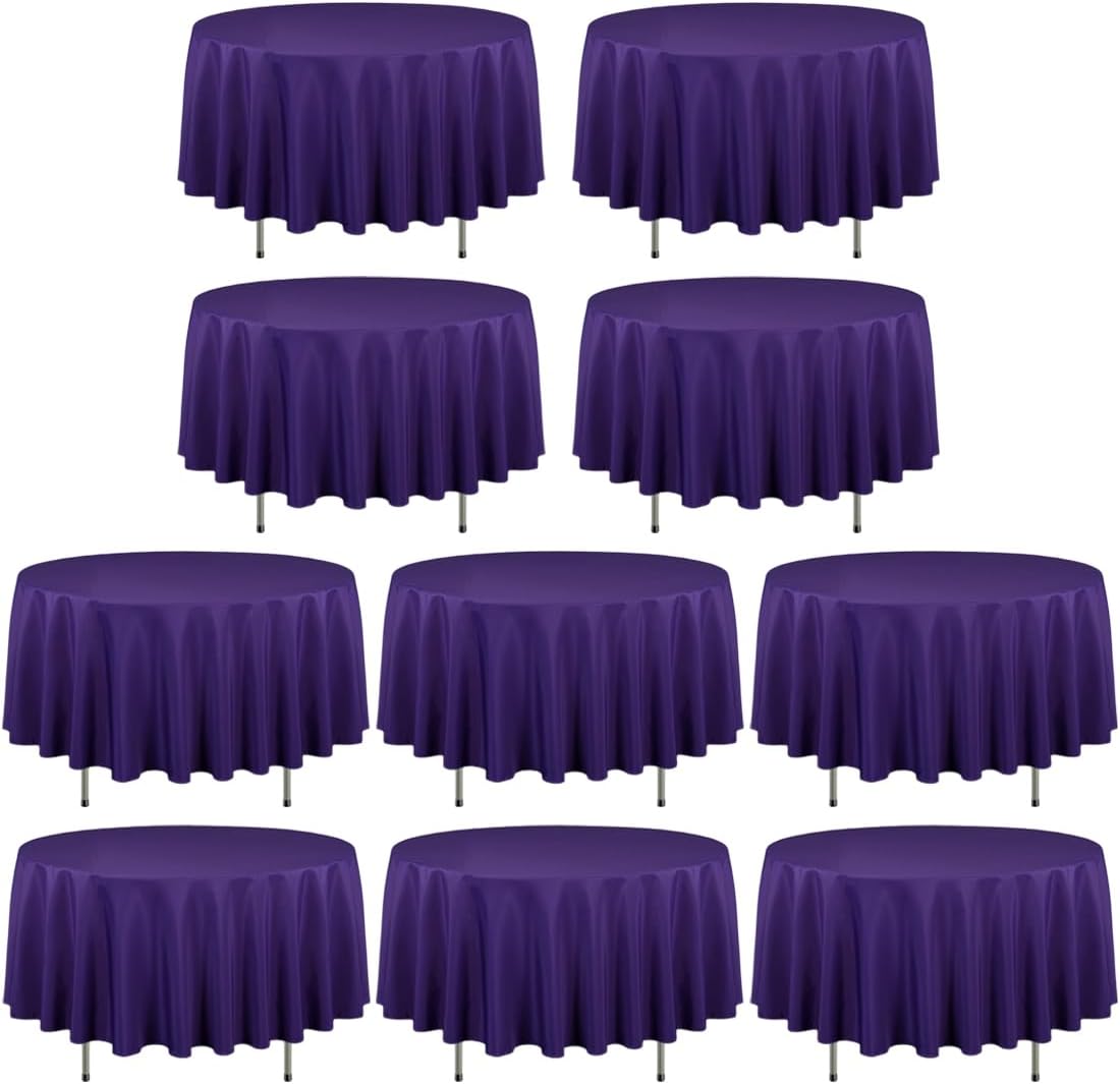 90 Inch Round Tablecloths for Weddings and Parties - Purple Set