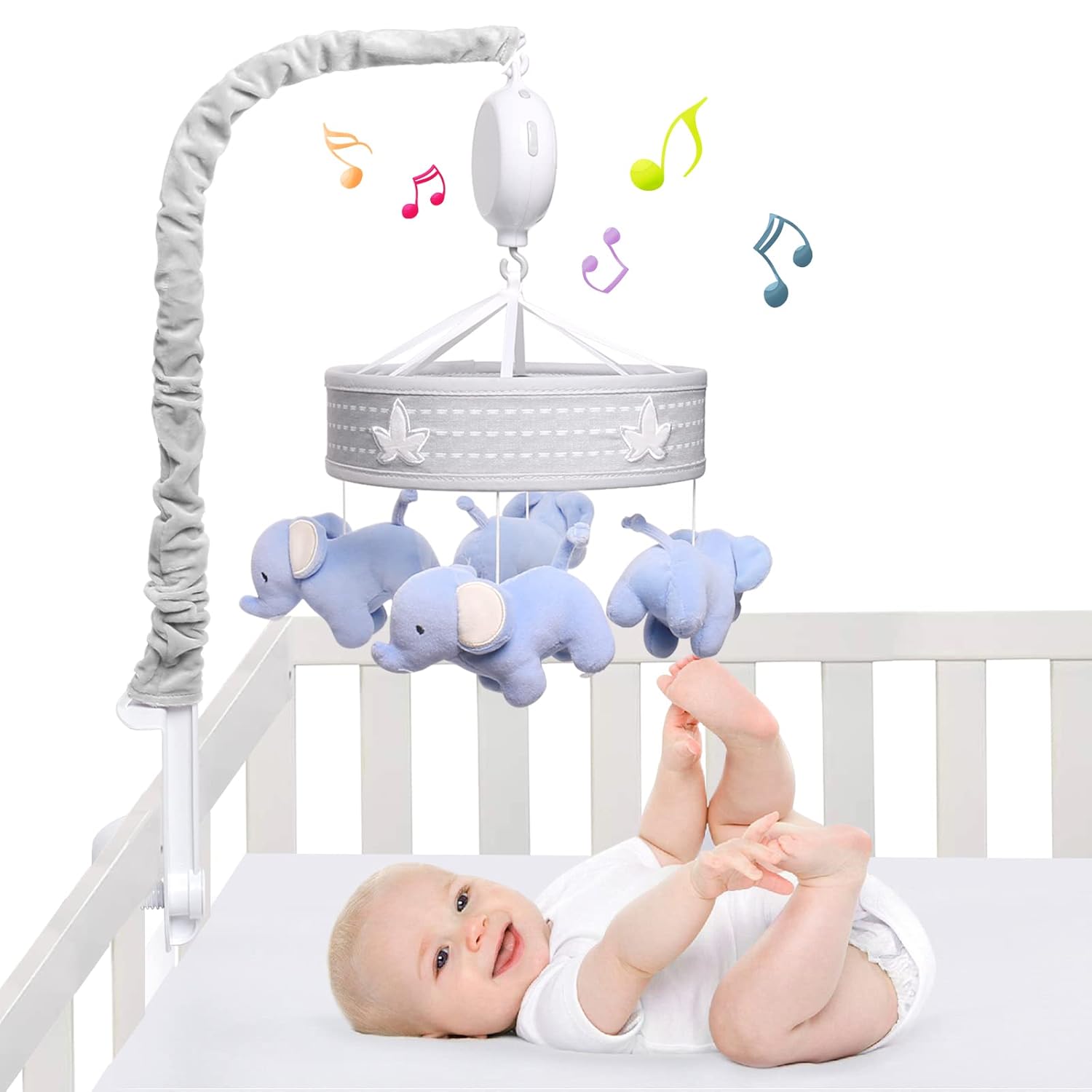 YUNGCHI Baby Mobile for Crib with Musical Elephant Parade