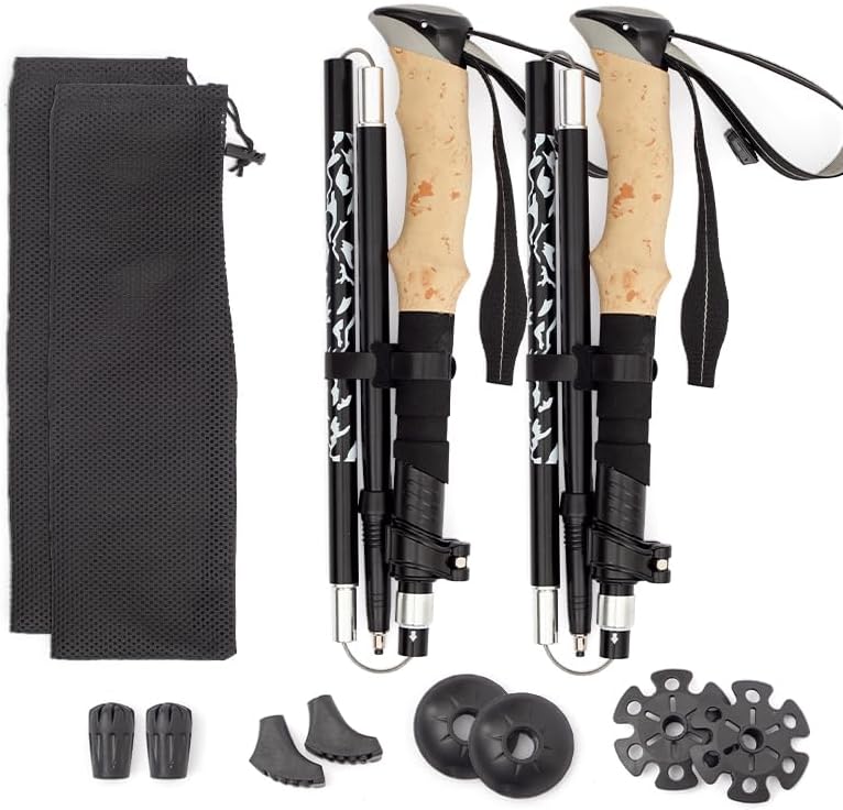 Collapsible Lightweight Trekking Poles - Comfortable Cork Grips