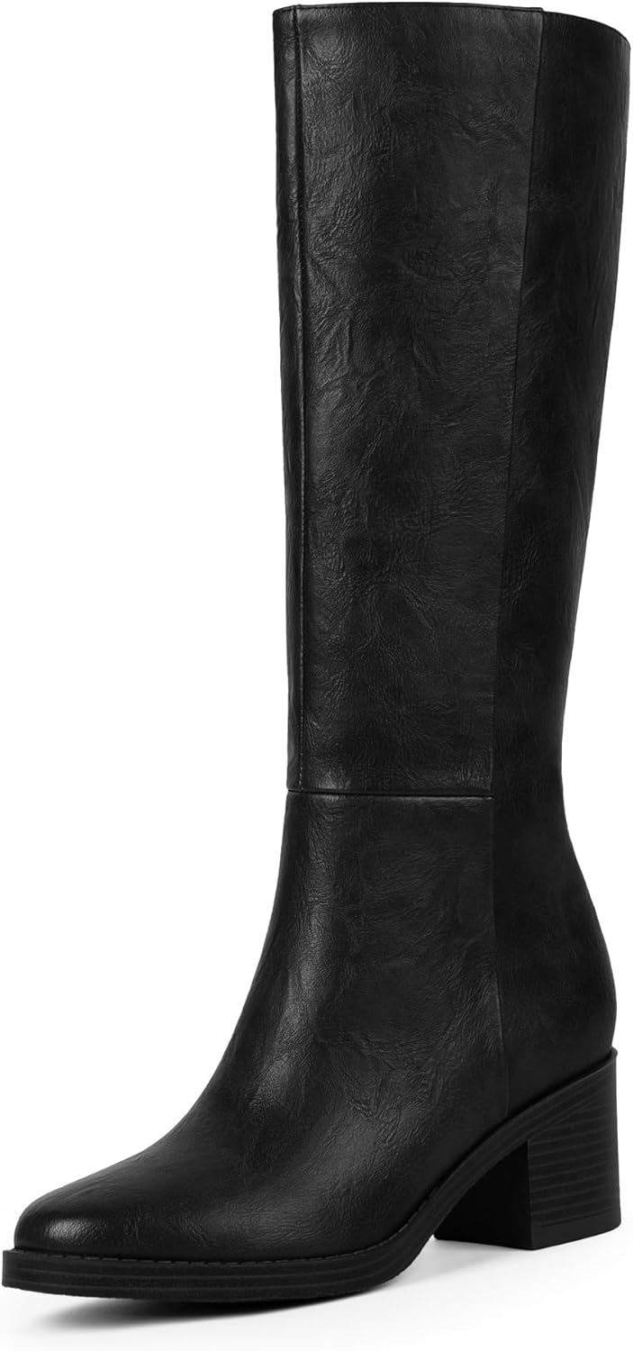 Knee High Boots for Women with Chunky Heel and Side Zipper