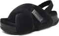 Womens Fuzzy Criss Cross Platform Slippers - Faux Fur Arch Support