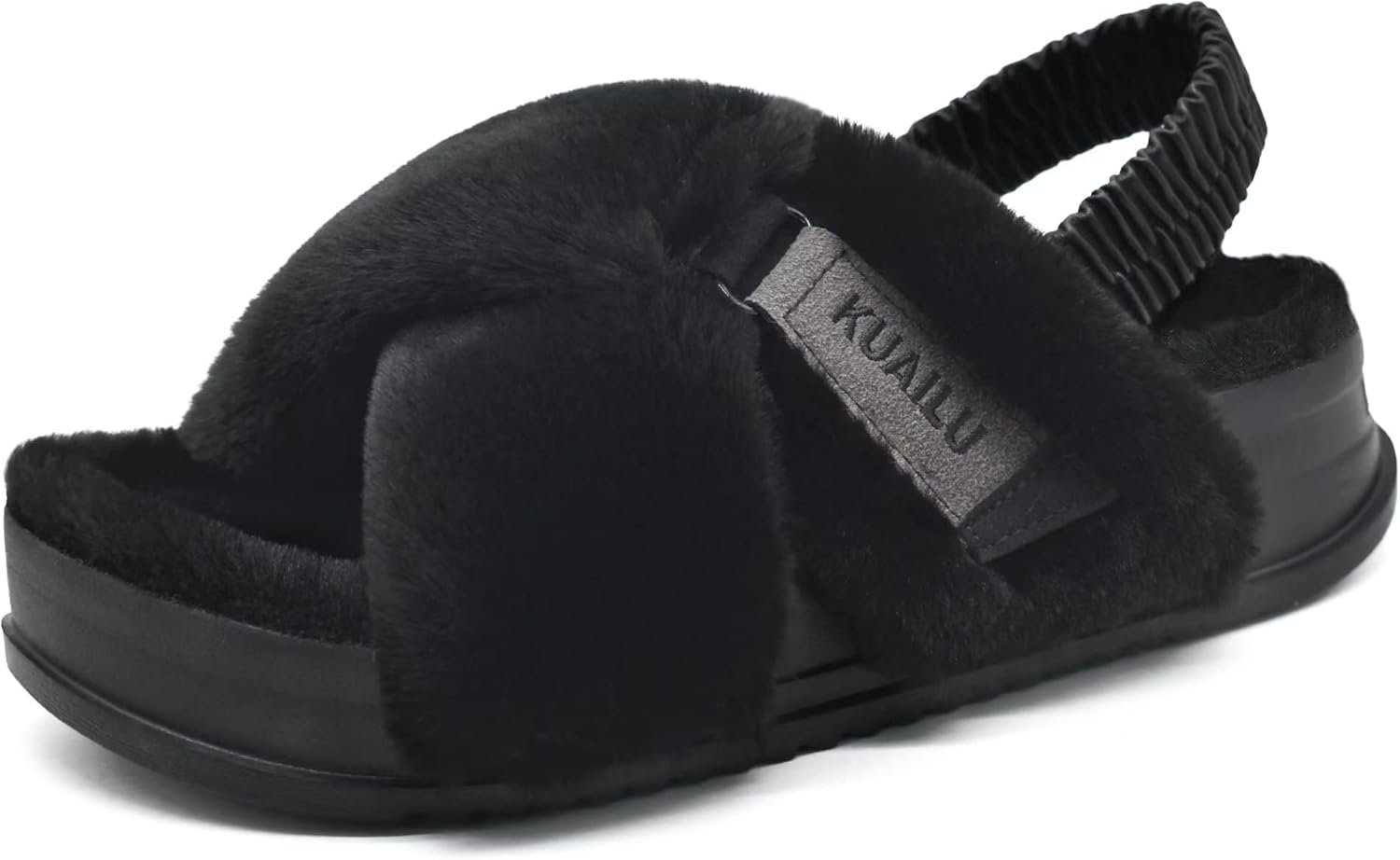 KuaiLu Womens Fuzzy Criss Cross Band Platform Slippers Review