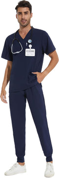 Men Scrubs Set Stretch V-Neck & Jogger Pant with 8 Pockets
