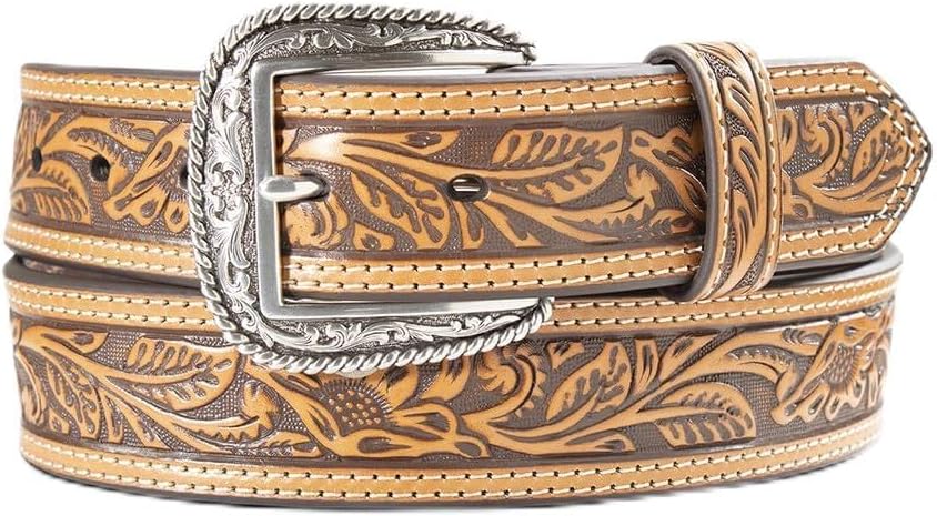 ARIAT Men's Leather Floral Embossed Belt for Stylish Comfort