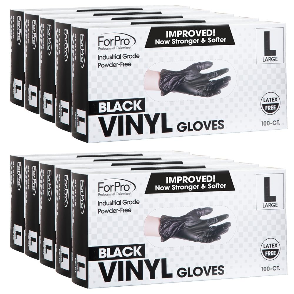 ForPro Professional Collection Disposable Vinyl Gloves, Black