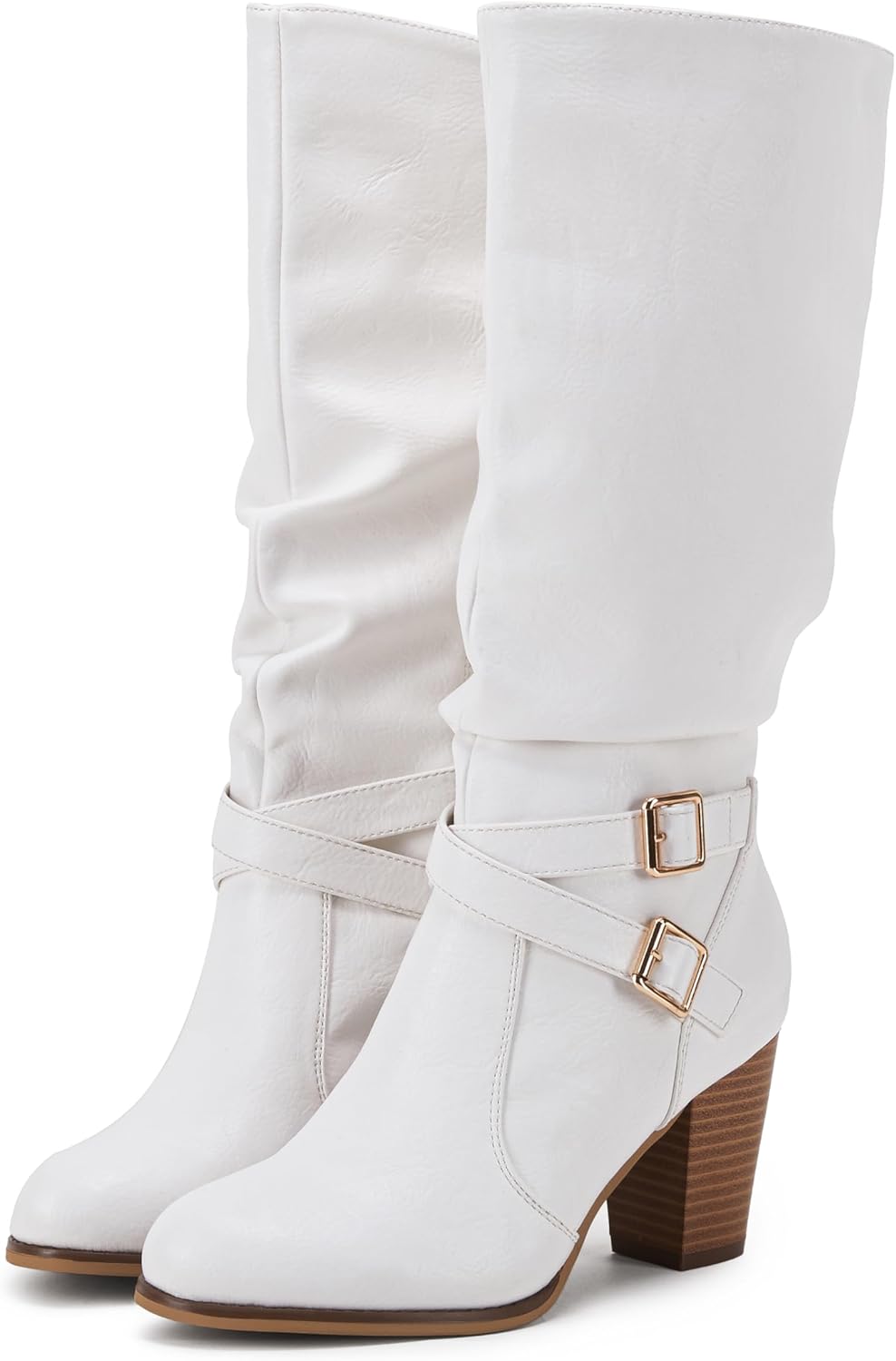 Ermonn Womens Mid Knee High Boots with Chunky Heel and Zipper