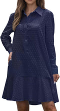 Womens Cotton Tunic Shirt Mini Dress - Button Up Ruffle Hem