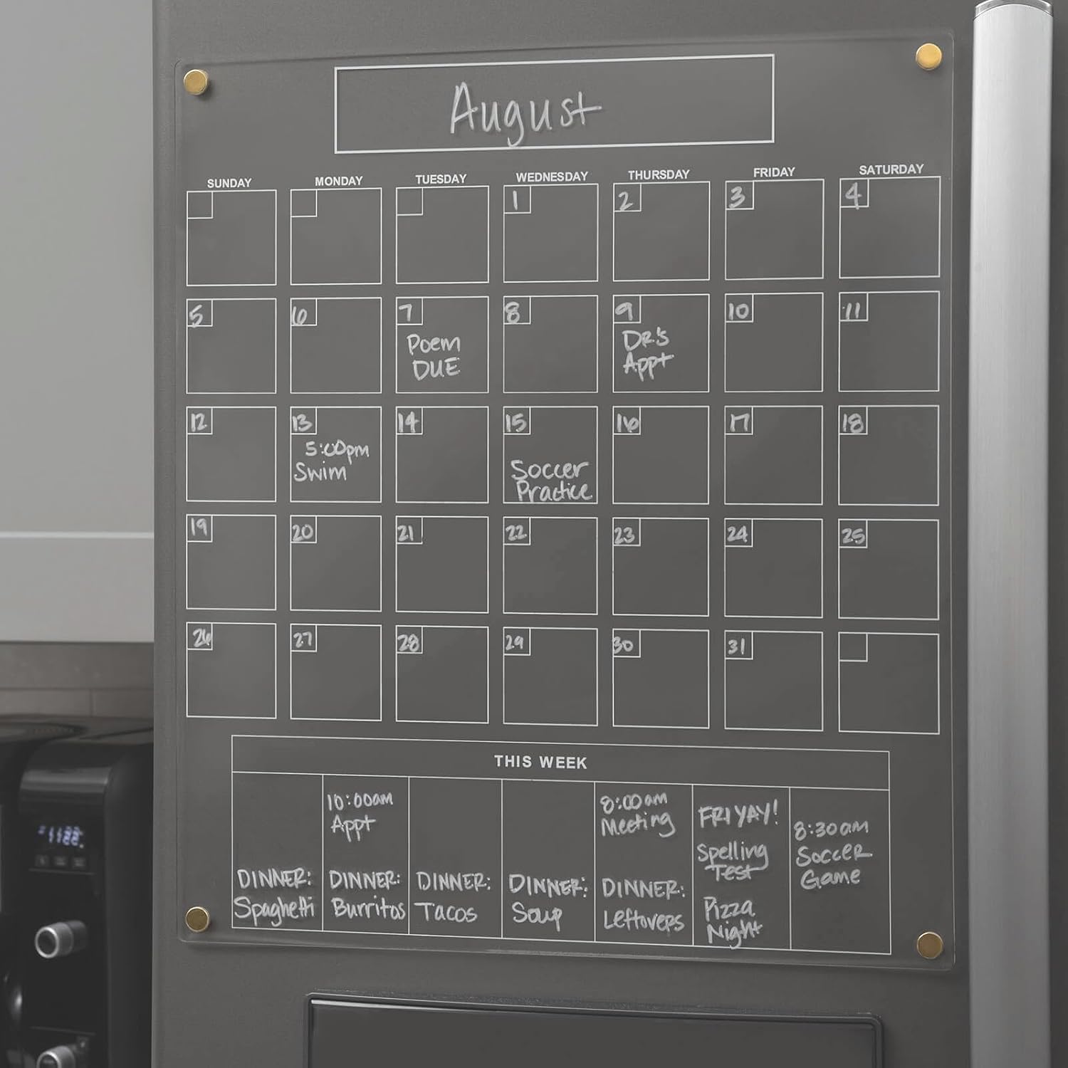 Acrylic Magnetic Calendar for Refrigerator - Clear Dry Erase 2025