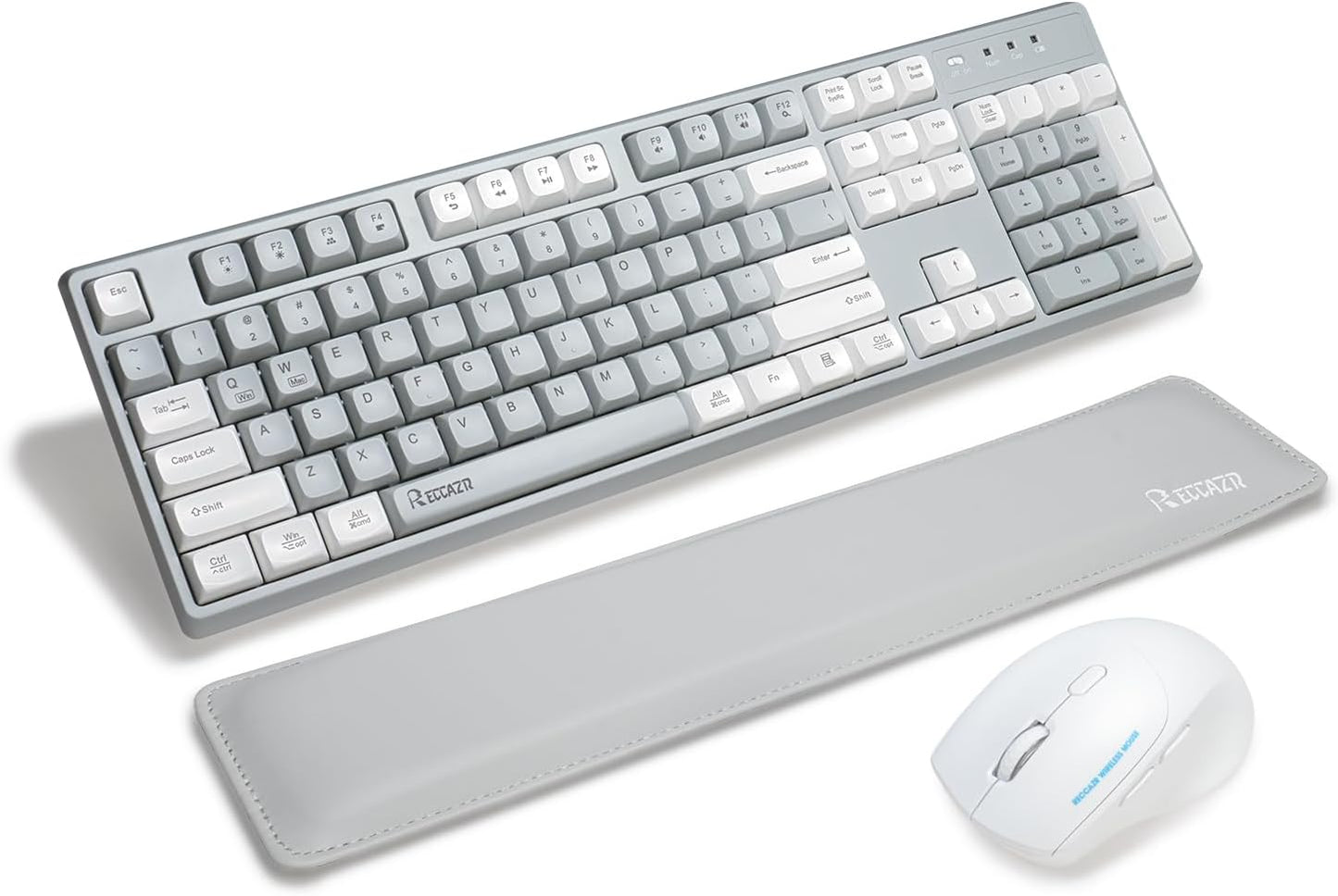 RECCAZR Wireless Keyboard & Mouse Combo - Ergonomic Wrist Rest
