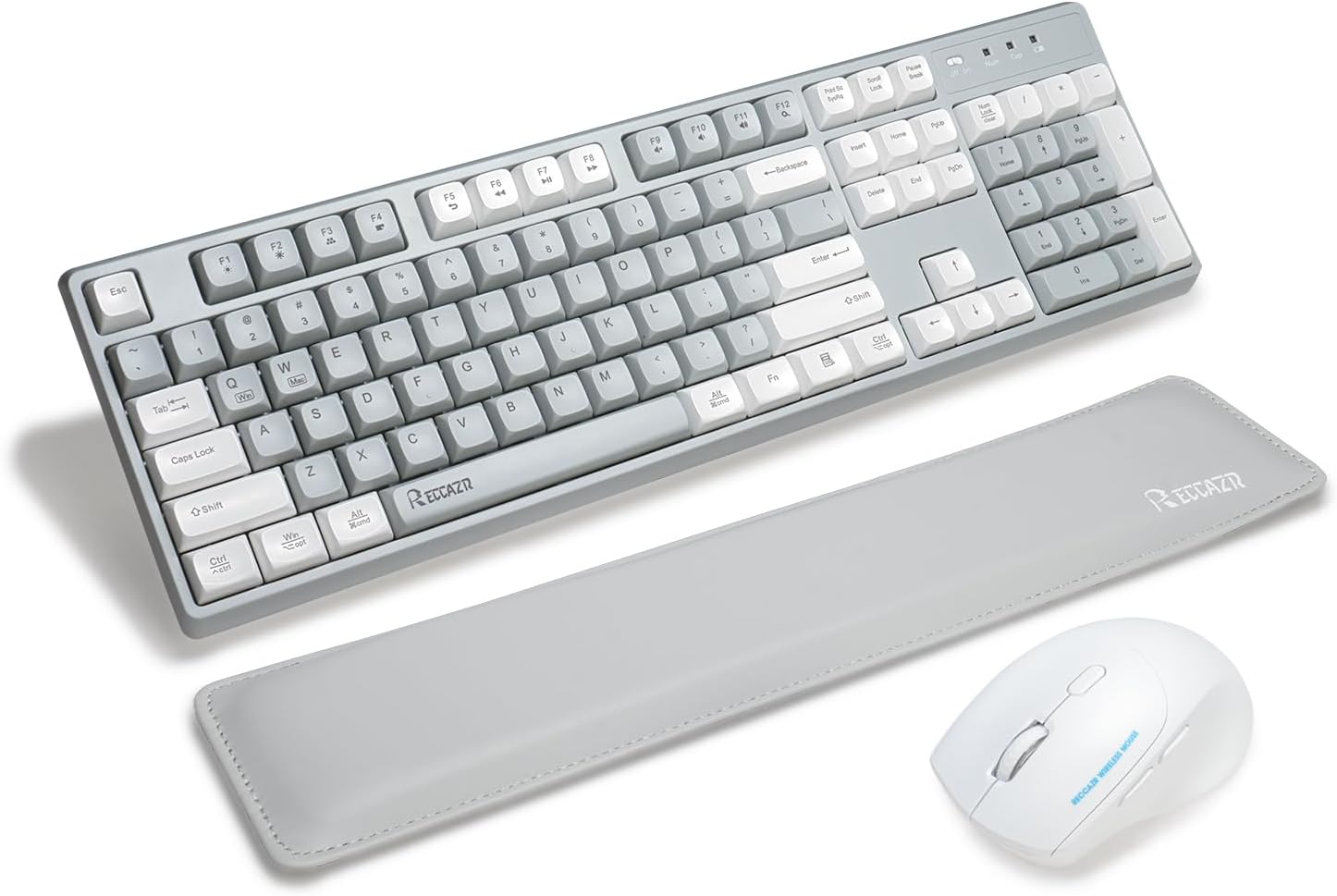 RECCAZR Wireless Keyboard & Mouse Combo - Ergonomic Wrist Rest