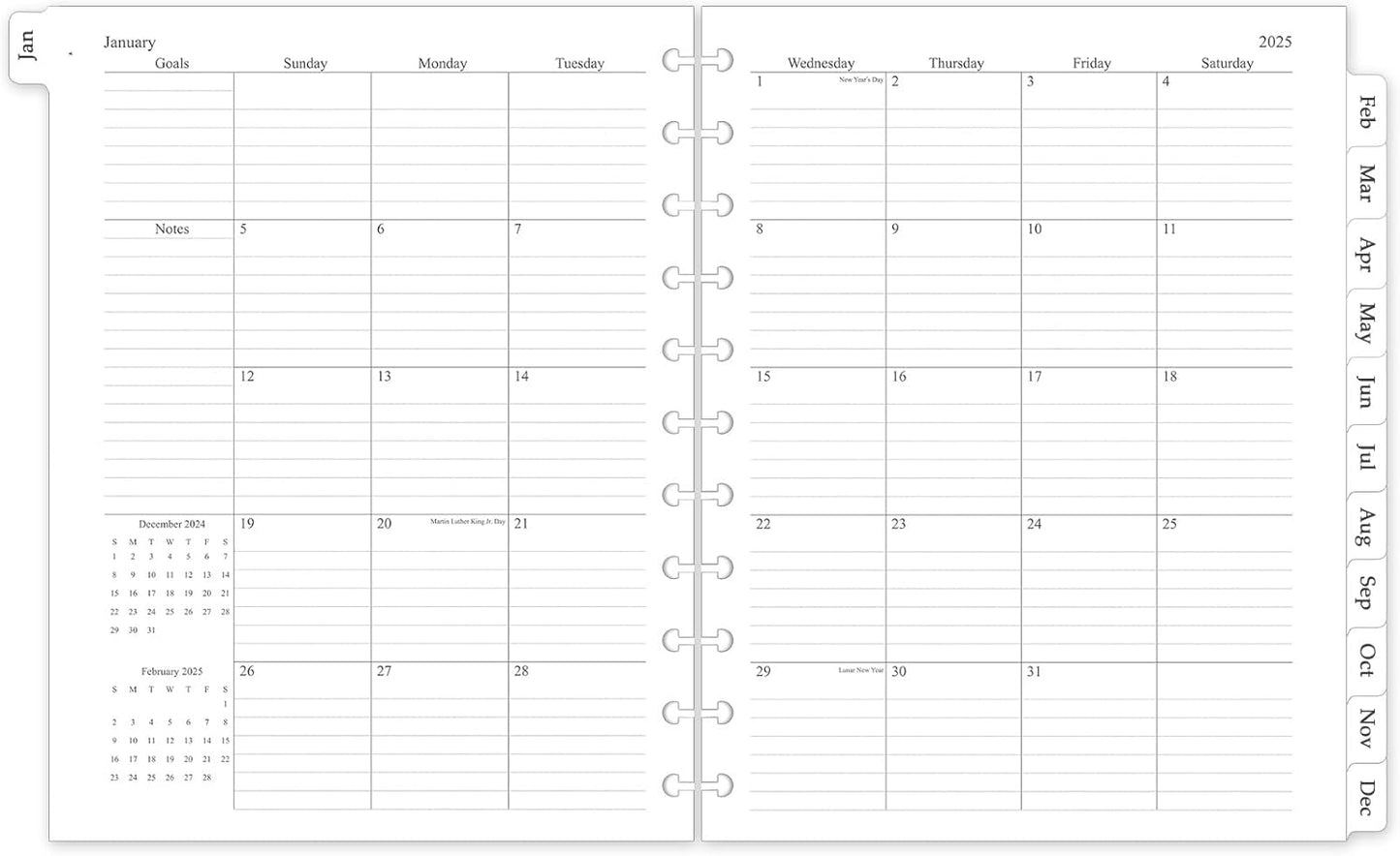 2025 Monthly Planner Refill | 12 Month Calendars | Discbound Planner Inserts - Stay Organized!