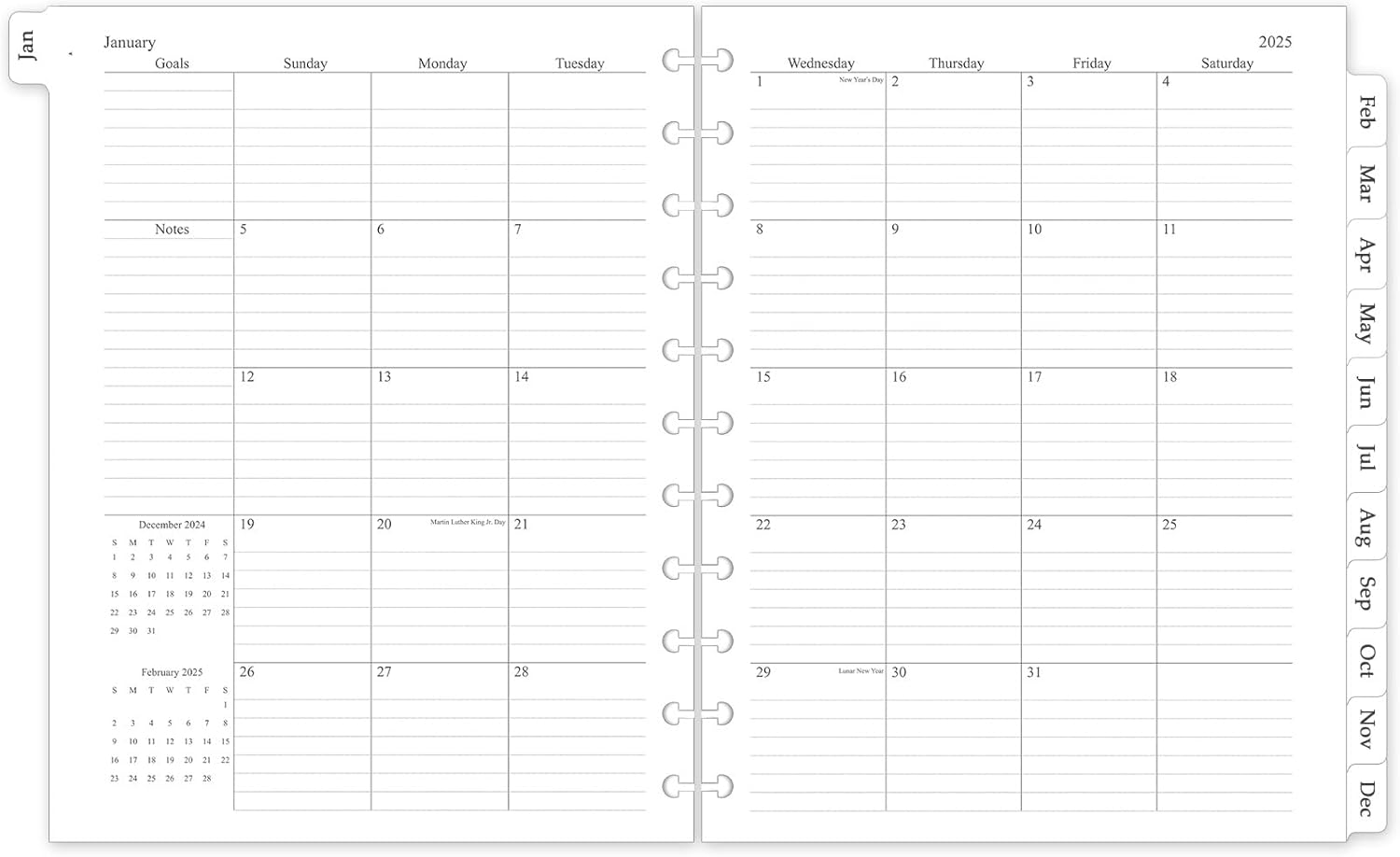 2025 Monthly Planner Refill | 12 Month Calendars | Discbound Planner Inserts - Stay Organized!