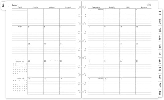 2025 Monthly Planner Refill | 12 Month Calendars | Discbound Planner Inserts - Stay Organized!