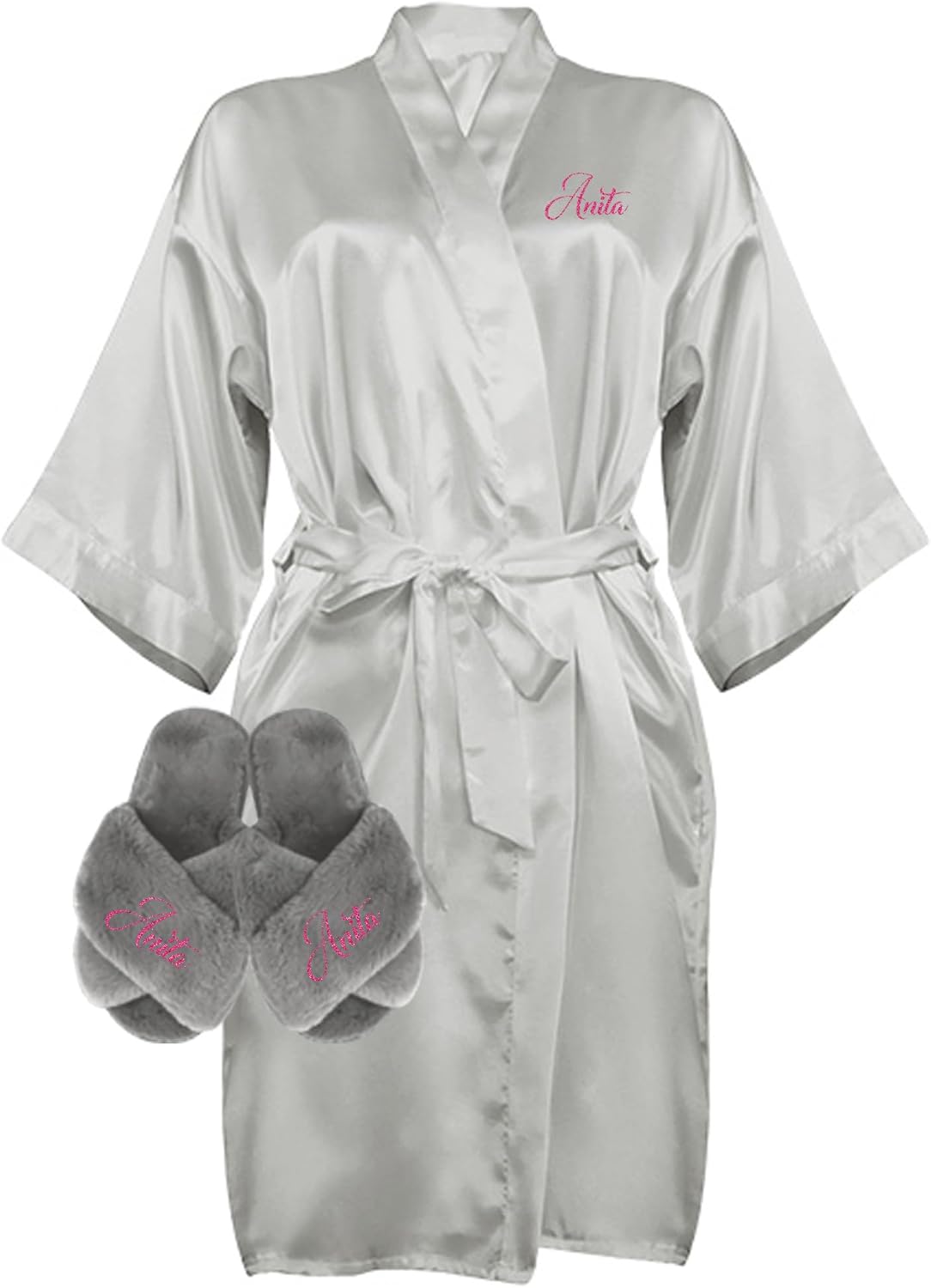 Custom Women Satin Robes and Slippers Gift Set for Her