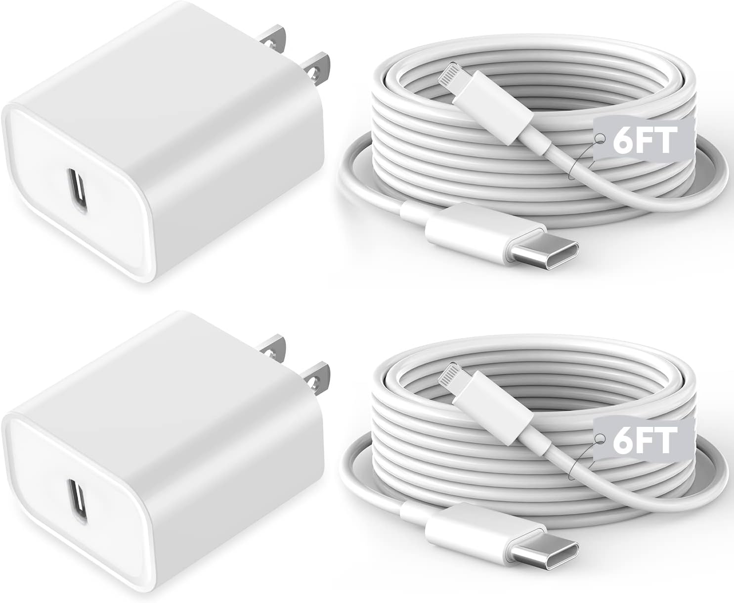 2Pack Fast iPhone Charger Set - Quick Charge 6ft Cable & Adapter
