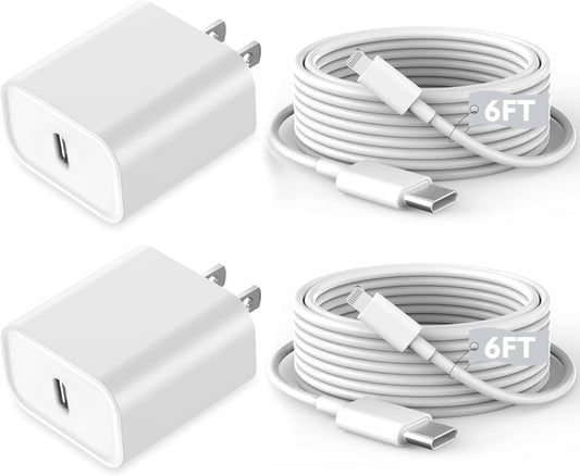 2Pack Fast iPhone Charger Set - Quick Charge 6ft Cable & Adapter