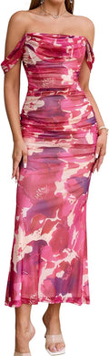 KUTUMAI Off The Shoulder Maxi Dress for Women - Elegant Ruched Corset