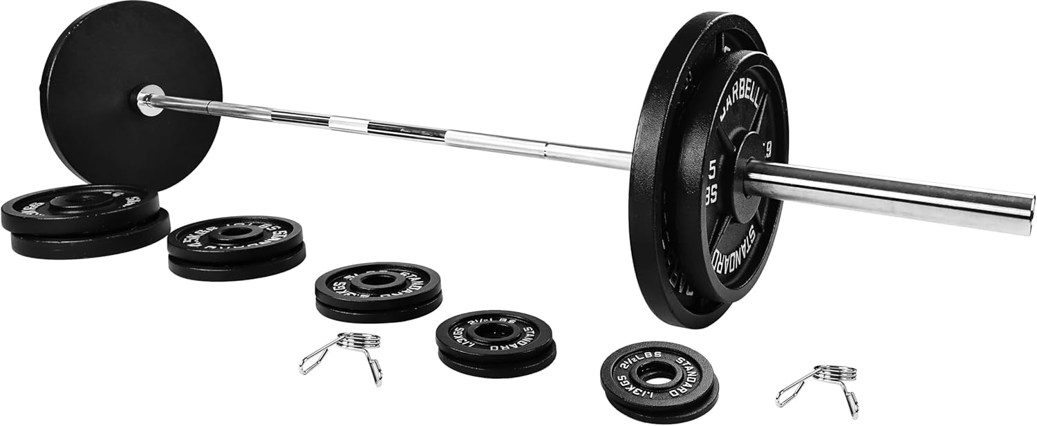 Fitvids Olympic 2-Inch Cast Iron Barbell Set for Strength Training