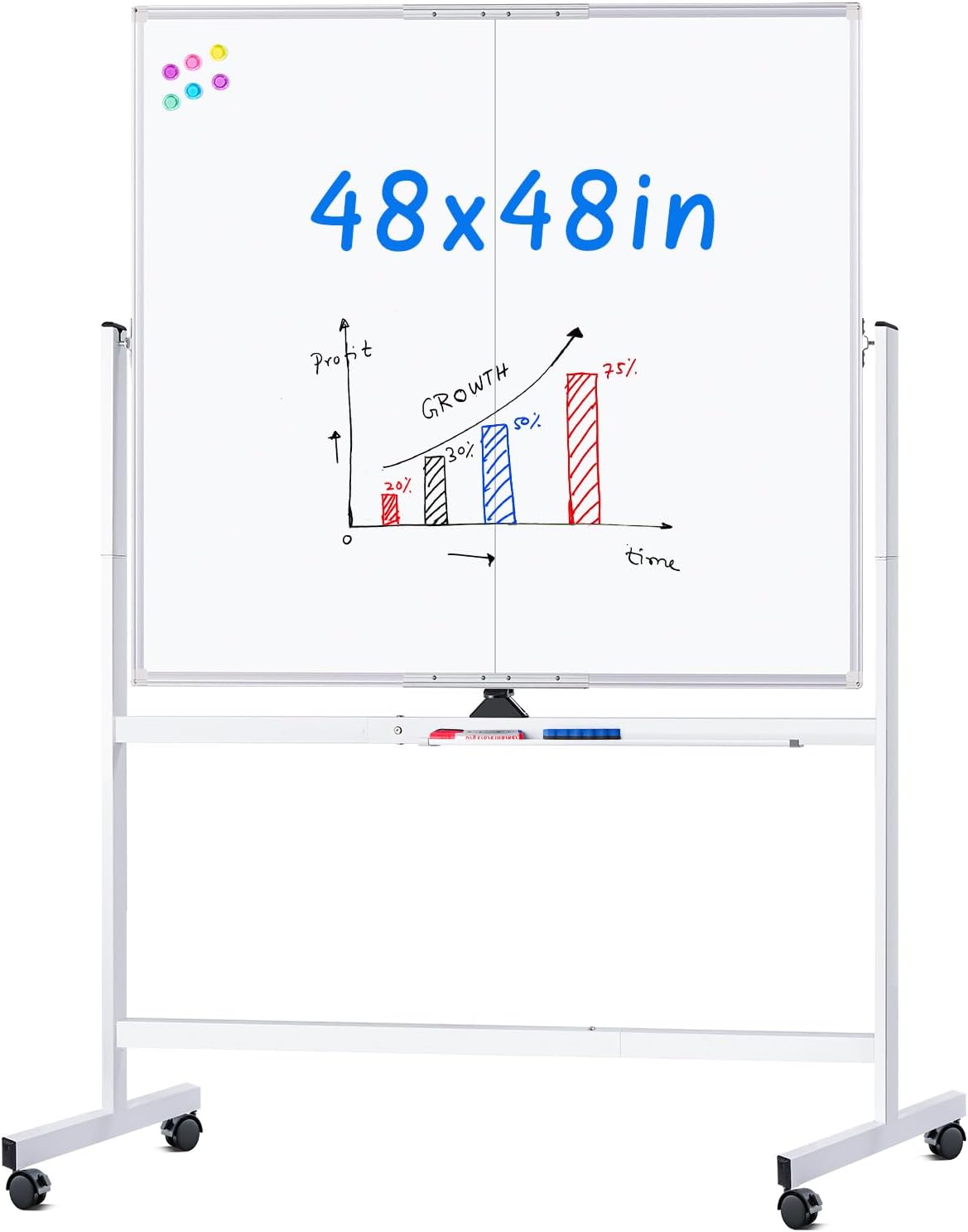 maxtek Rolling Whiteboard 48x48 Double-Sided Magnetic Board