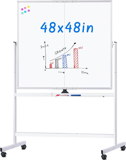 maxtek Rolling Whiteboard 48x48 Double-Sided Magnetic Board