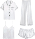 SWOMOG Womens Silk Satin Pajamas Sets 4pcs Sleepwear - Comfortable