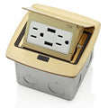 Pop-Up Floor Box with USB and Duplex Outlet - Low Profile Brass