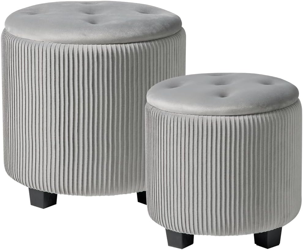 Big Round Ottoman with Storage Set of 2 for Living Room