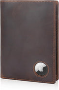 Dark Brown Leather Passport Wallet for Men and Women - AirTag Slot