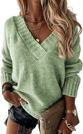 Womens Loose Sweaters Sexy V Neck Long Sleeve Knitted Pullover