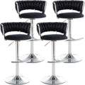 Velvet Bar Stools Set of 4 Counter Height Swivel Stools - Black
