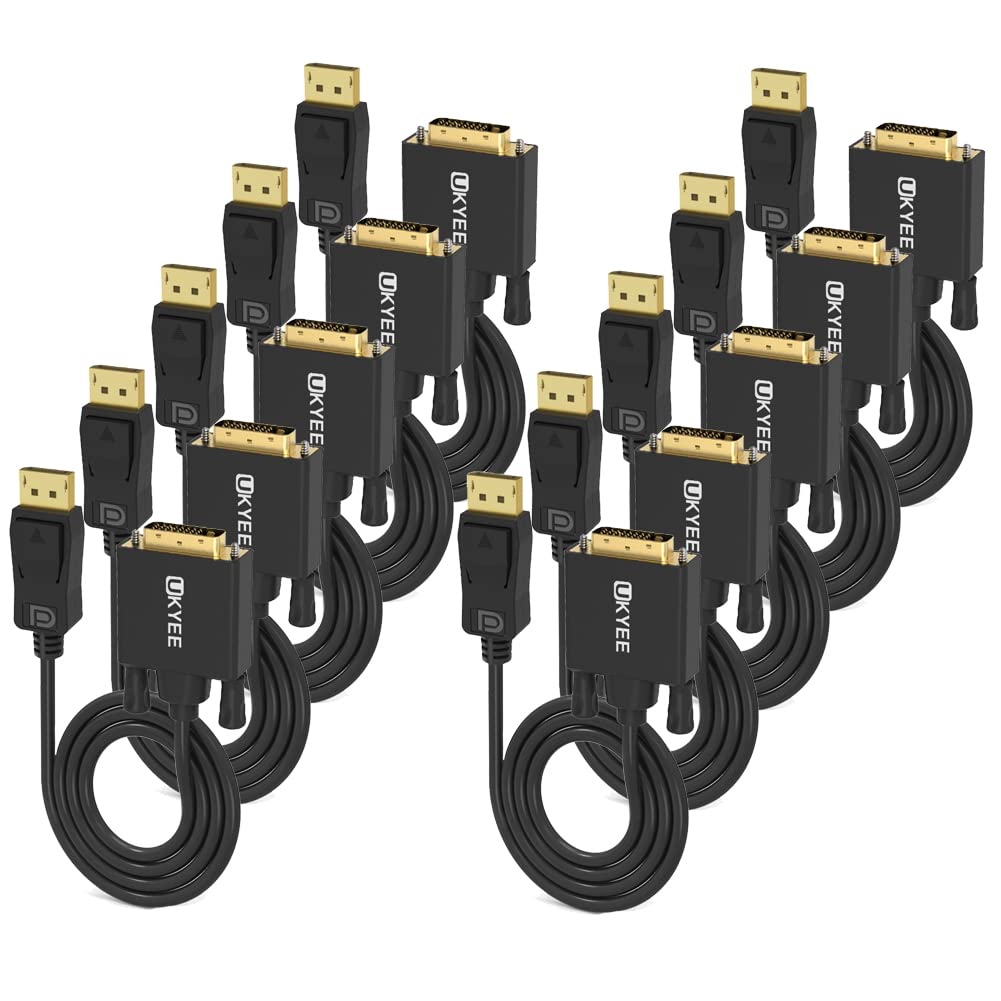 Displayport to DVI Cable 3ft - High-Quality 10-Pack for Monitors