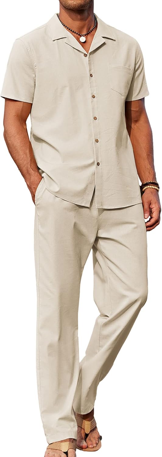 Men's 2 Piece Linen Outfit for Beach Casual Style and Comfort