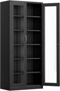 Lockable Display Cabinet with Glass Doors and 5 Adjustable Shelves