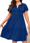 Plus Size Summer Dress - Flowy V Neck Tiered Button Up Midi
