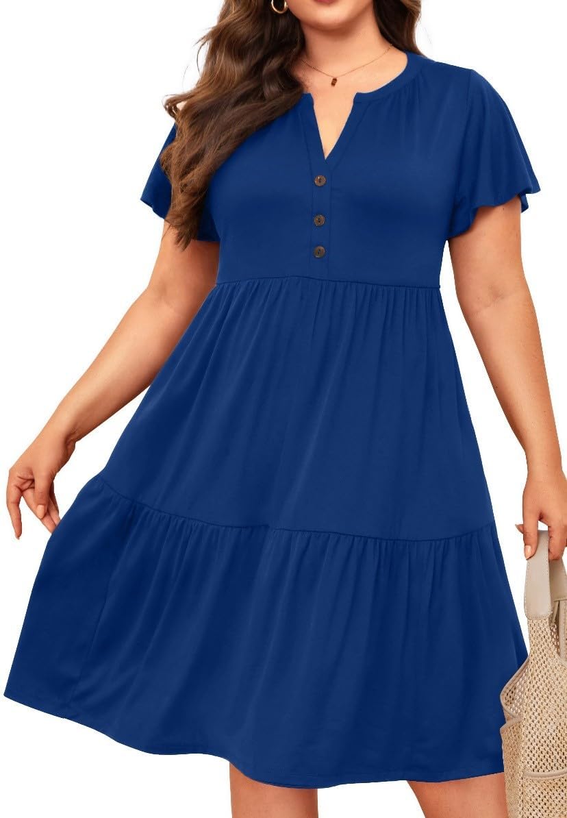 Plus Size Summer Dress for Women - Casual Sundress V Neck
