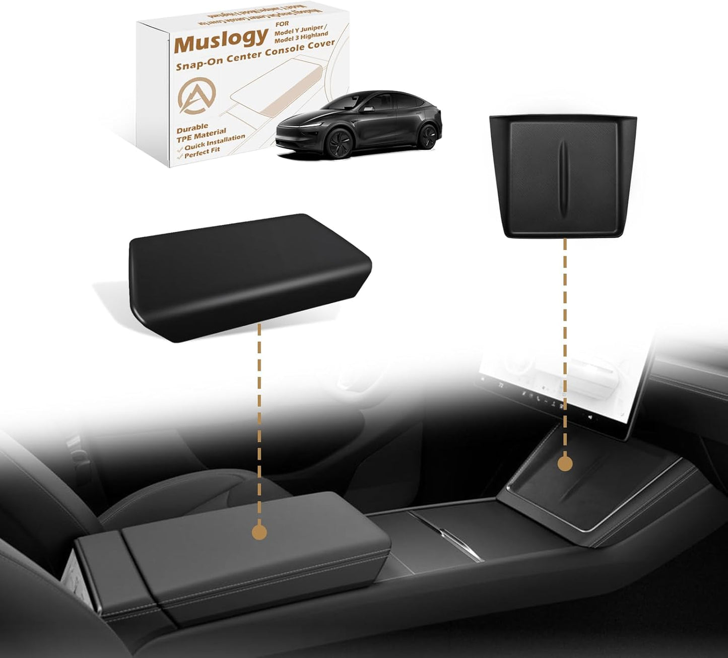 Muslogy Armrest Cover for 2026+ Model Y Refresh - Black TPE