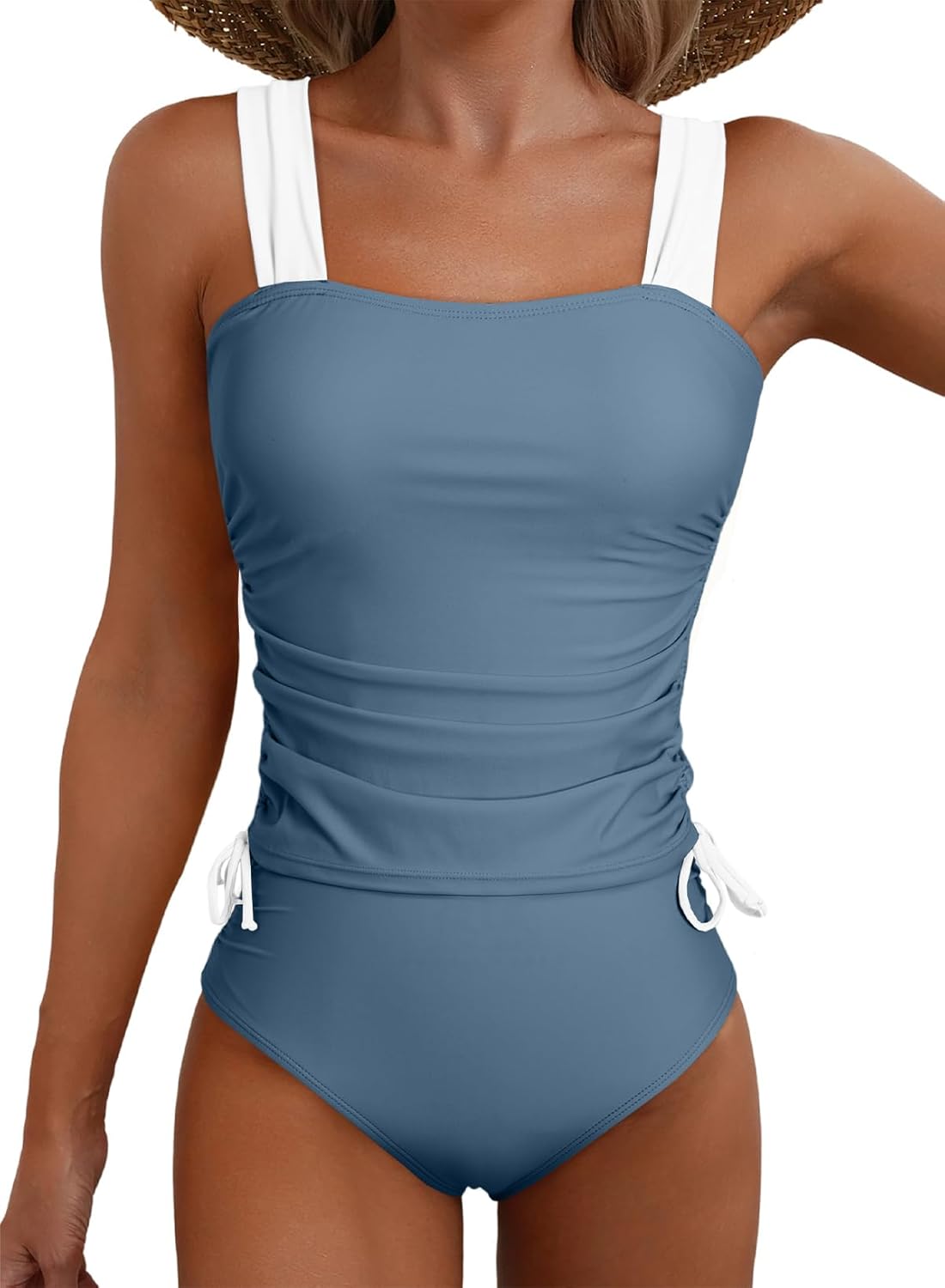 Aleumdr Womens Retro Ruched Two Piece Tummy Control Swimwear