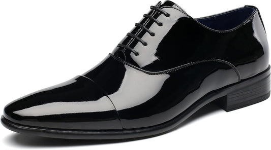 Mens Faux Patent Leather Classic Lace-up Formal Oxford Shoes