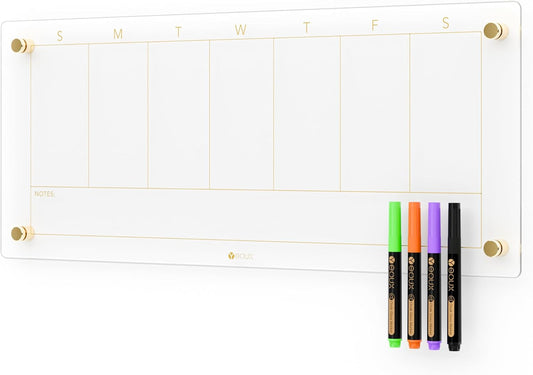Clear Glass Weekly Dry Erase Calendar for Home Office Planning