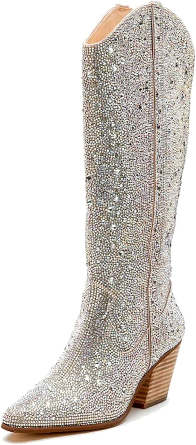 Rhinestone Mid Calf Boots for Sparkly Style and Comfort