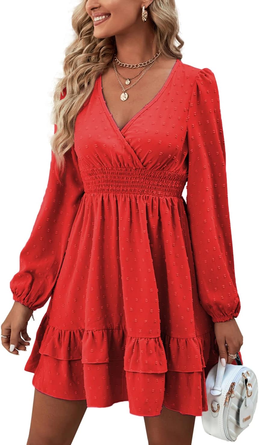 Rooscier Women's Wrap V Neck Swing Ruffle Mini Dress Review