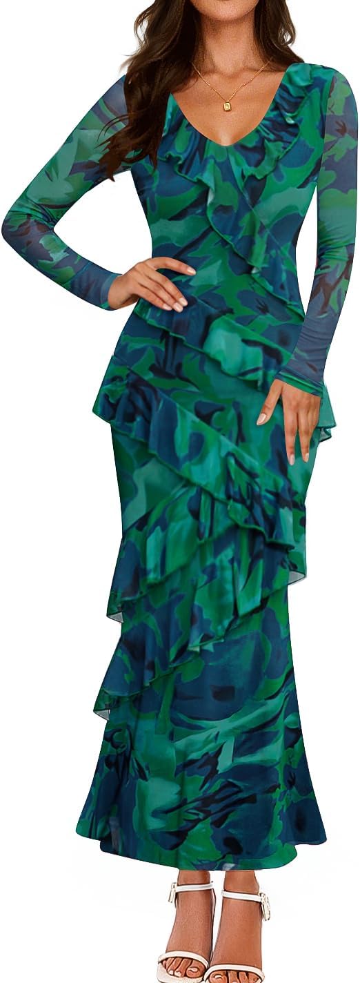 ZESICA Women's Floral Long Sleeve Maxi Dress for Fall Events