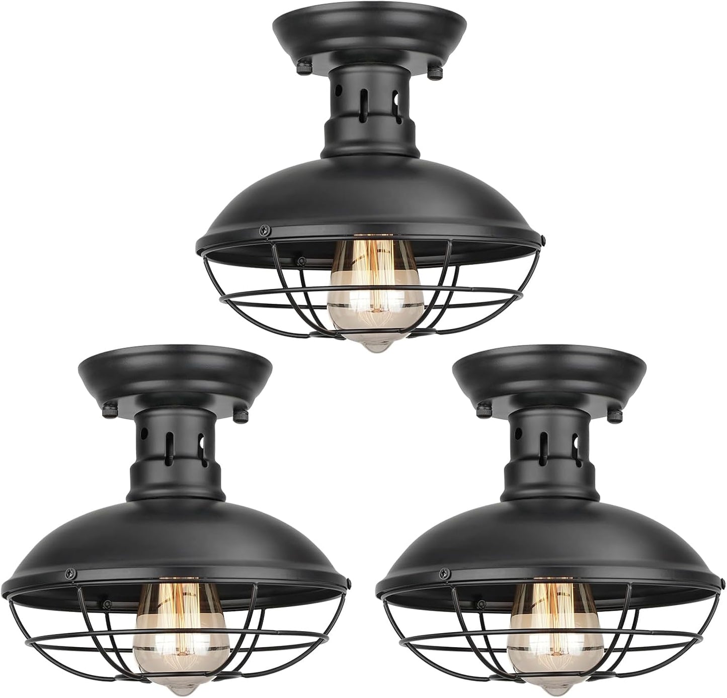 Industrial Farmhouse Flush Mount Ceiling Light Fixture 3 Pack